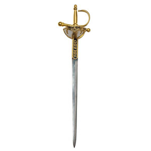 Vintage Toledo Spain Sword Letter Opener 7.5” White Pearl Enamel Gold Cup Hilt